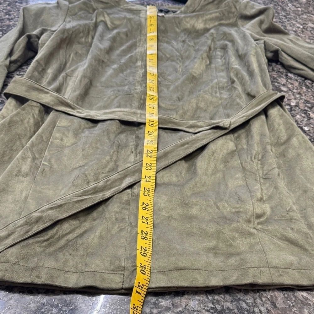 H by Halston Olive  faux suede Coat blazer with knit sleeves NWOT 14